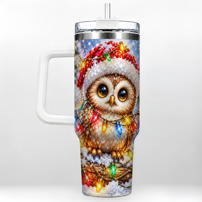 Christmas Lights Owl Tumbler 40oz, Owl Tumbler, Stainless Steel Travel Cup