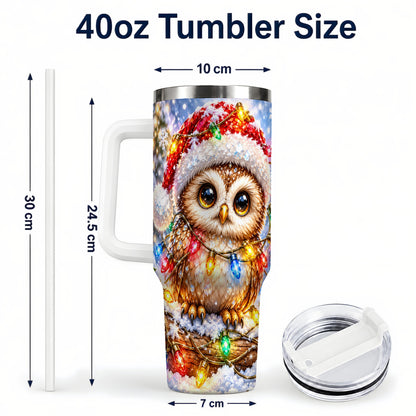 #pl[40oz|White] Christmas Lights Owl Tumbler 40oz, Owl Tumbler, Stainless Steel Travel Cup