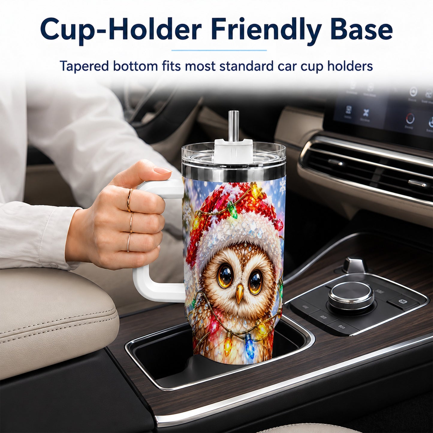 #pl[40oz|White] Christmas Lights Owl Tumbler 40oz, Owl Tumbler, Stainless Steel Travel Cup