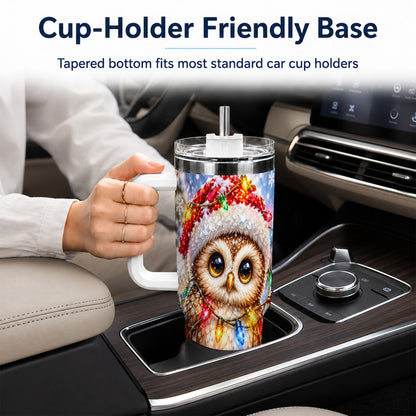 #pl[40oz|White] Christmas Lights Owl Tumbler 40oz, Owl Tumbler, Stainless Steel Travel Cup