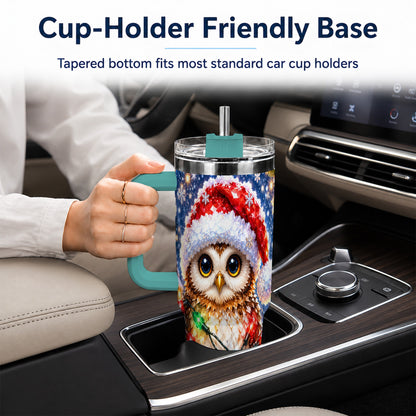 #pl[40oz|Green] Christmas Owl 40oz Tumbler with Handle, Holiday Lights Travel Cup