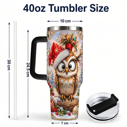 #pl[40oz|Black] Christmas Owl 40oz Tumbler, Festive Owl Stainless Steel Travel Cup