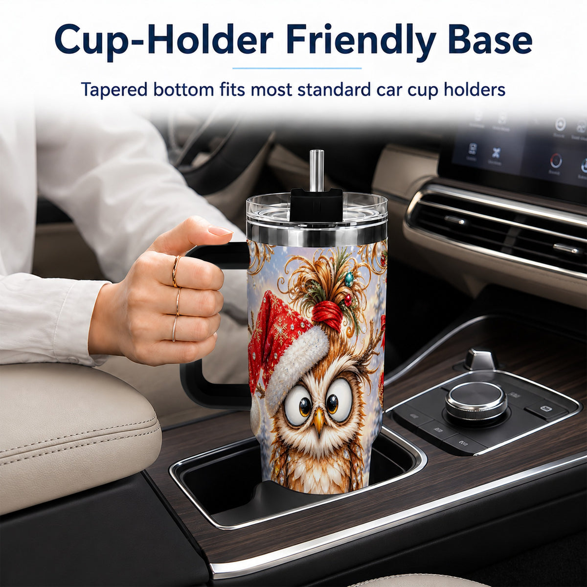 #pl[40oz|Black] Christmas Owl 40oz Tumbler, Festive Owl Stainless Steel Travel Cup