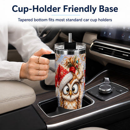 #pl[40oz|Black] Christmas Owl 40oz Tumbler, Festive Owl Stainless Steel Travel Cup