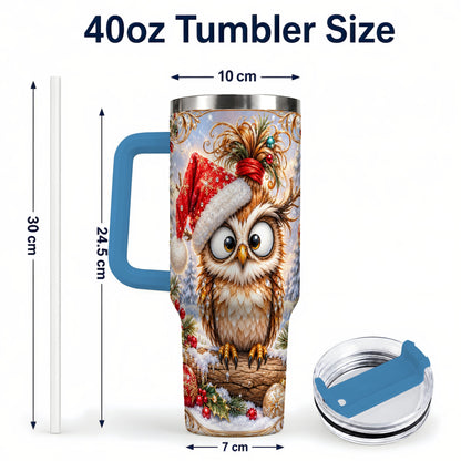 #pl[40oz|Blue] Christmas Owl 40oz Tumbler, Festive Owl Stainless Steel Travel Cup