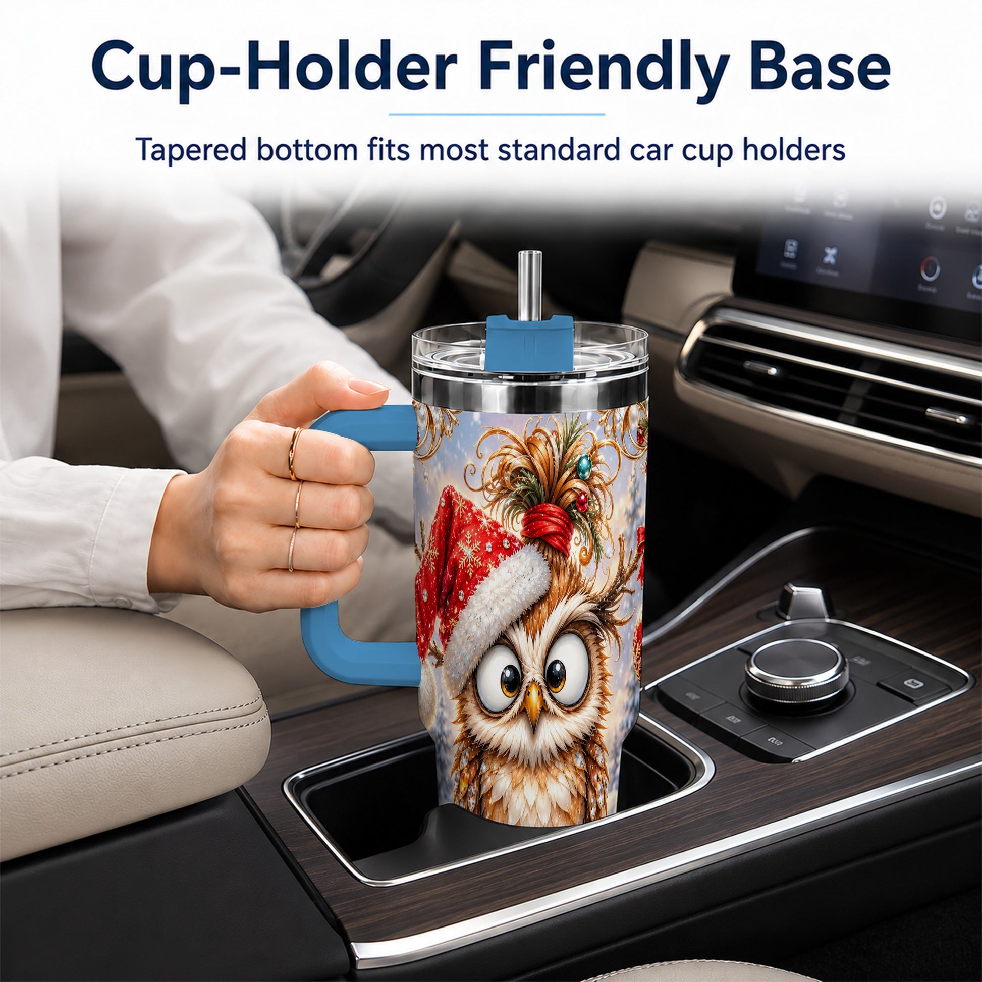 #pl[40oz|Blue] Christmas Owl 40oz Tumbler, Festive Owl Stainless Steel Travel Cup