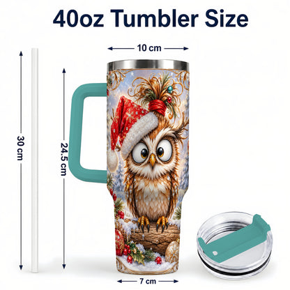 #pl[40oz|Green] Christmas Owl 40oz Tumbler, Festive Owl Stainless Steel Travel Cup