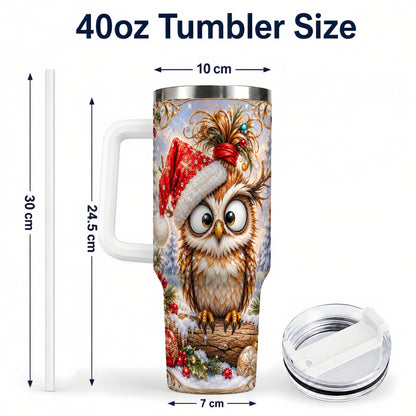 #pl[40oz|White] Christmas Owl 40oz Tumbler, Festive Owl Stainless Steel Travel Cup