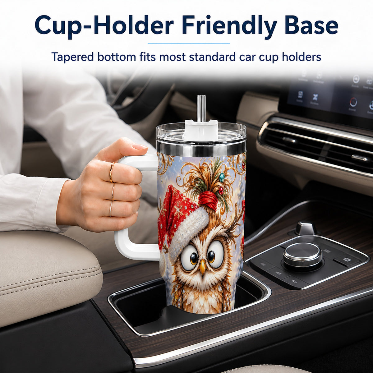 #pl[40oz|White] Christmas Owl 40oz Tumbler, Festive Owl Stainless Steel Travel Cup