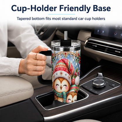 #pl[40oz|Black] Christmas Owl Pair 40oz Tumbler, Cozy Owl Stainless Steel Travel Cup