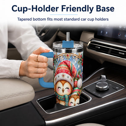 #pl[40oz|Blue] Christmas Owl Pair 40oz Tumbler, Cozy Owl Stainless Steel Travel Cup