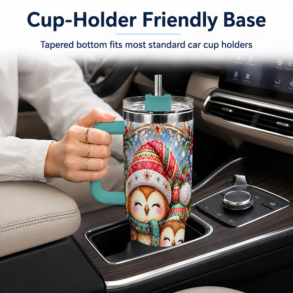 #pl[40oz|Green] Christmas Owl Pair 40oz Tumbler, Cozy Owl Stainless Steel Travel Cup