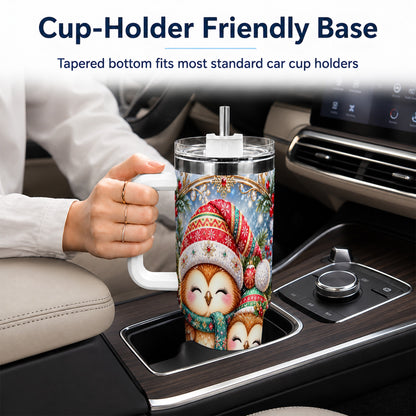 #pl[40oz|White] Christmas Owl Pair 40oz Tumbler, Cozy Owl Stainless Steel Travel Cup