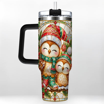 #pl[40oz|Black] Stained Glass Owl 40oz Tumbler, Christmas Owl Stainless Steel Travel Cup