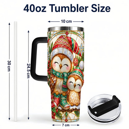 #pl[40oz|Black] Stained Glass Owl 40oz Tumbler, Christmas Owl Stainless Steel Travel Cup