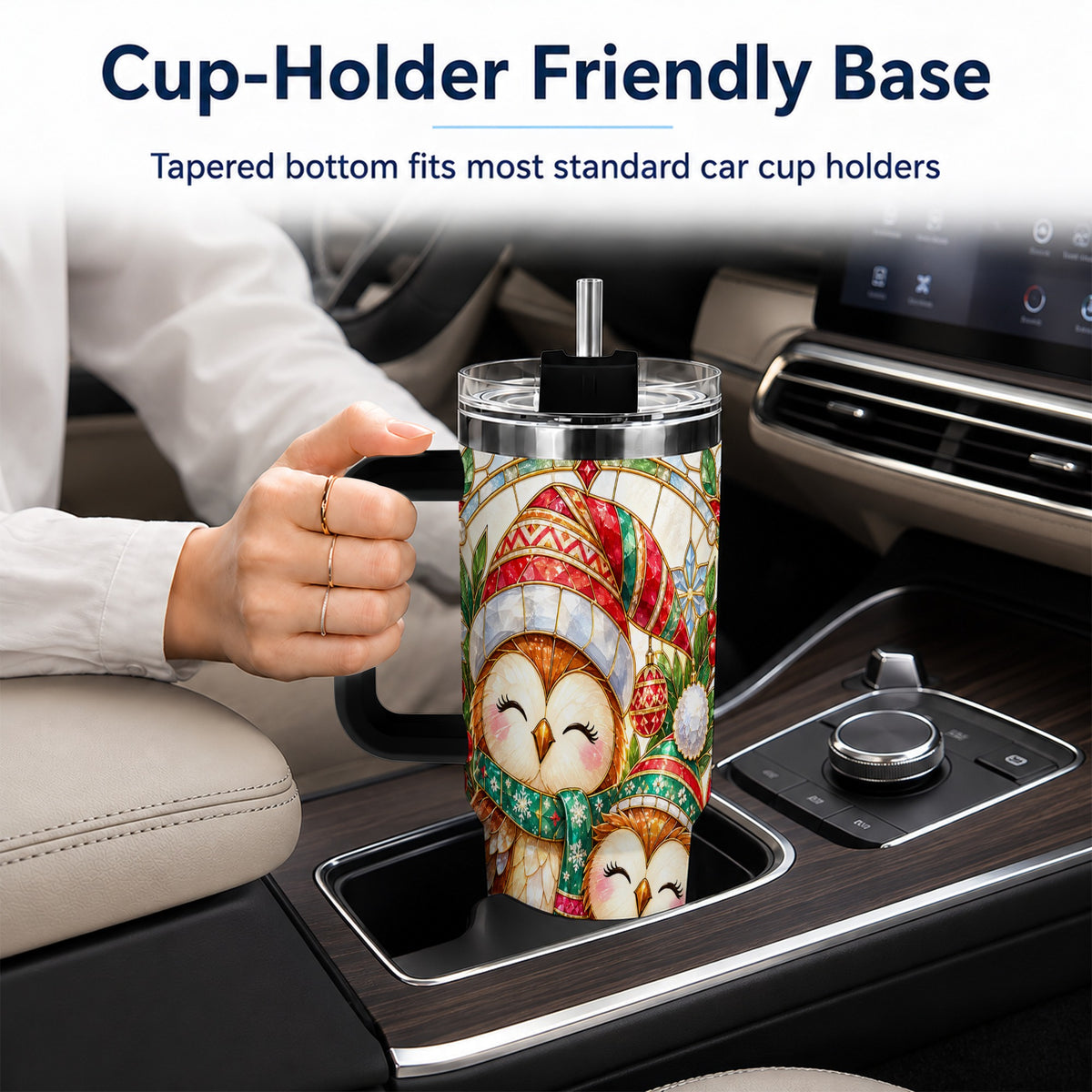 #pl[40oz|Black] Stained Glass Owl 40oz Tumbler, Christmas Owl Stainless Steel Travel Cup