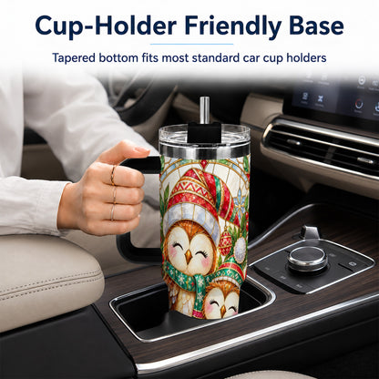 #pl[40oz|Black] Stained Glass Owl 40oz Tumbler, Christmas Owl Stainless Steel Travel Cup