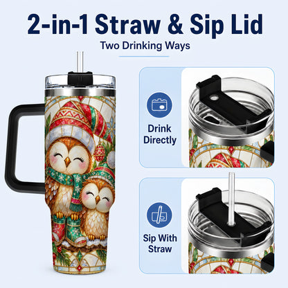 #pl[40oz|Black] Stained Glass Owl 40oz Tumbler, Christmas Owl Stainless Steel Travel Cup