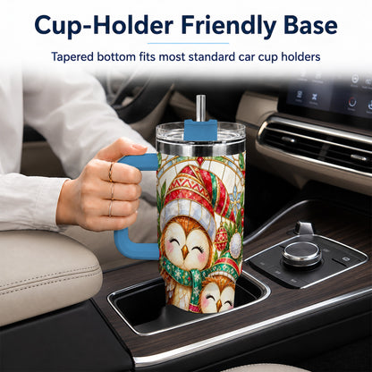 #pl[40oz|Blue] Stained Glass Owl 40oz Tumbler, Christmas Owl Stainless Steel Travel Cup