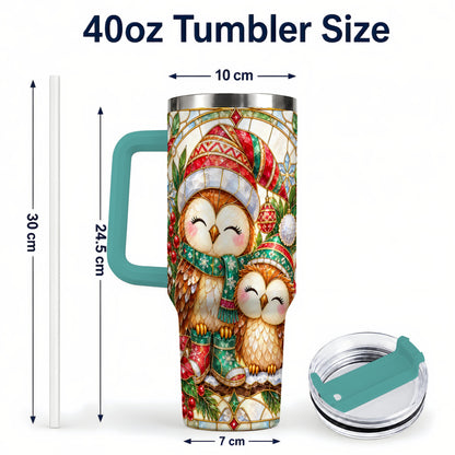 #pl[40oz|Green] Stained Glass Owl 40oz Tumbler, Christmas Owl Stainless Steel Travel Cup