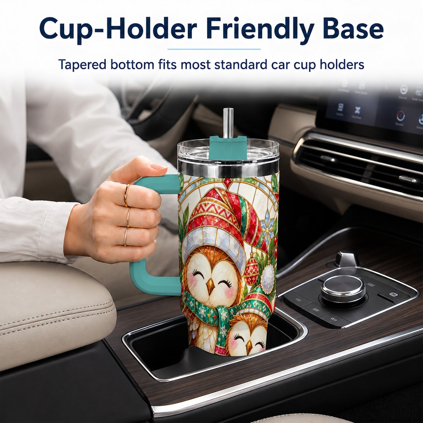 #pl[40oz|Green] Stained Glass Owl 40oz Tumbler, Christmas Owl Stainless Steel Travel Cup