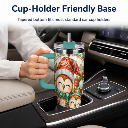 #pl[40oz|Green] Stained Glass Owl 40oz Tumbler, Christmas Owl Stainless Steel Travel Cup
