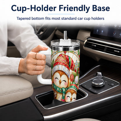 #pl[40oz|White] Stained Glass Owl 40oz Tumbler, Christmas Owl Stainless Steel Travel Cup