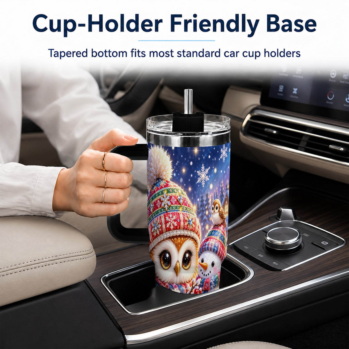 #pl[40oz|Black] Christmas Owl Snowman 40oz Tumbler, Winter Stainless Steel Travel Cup