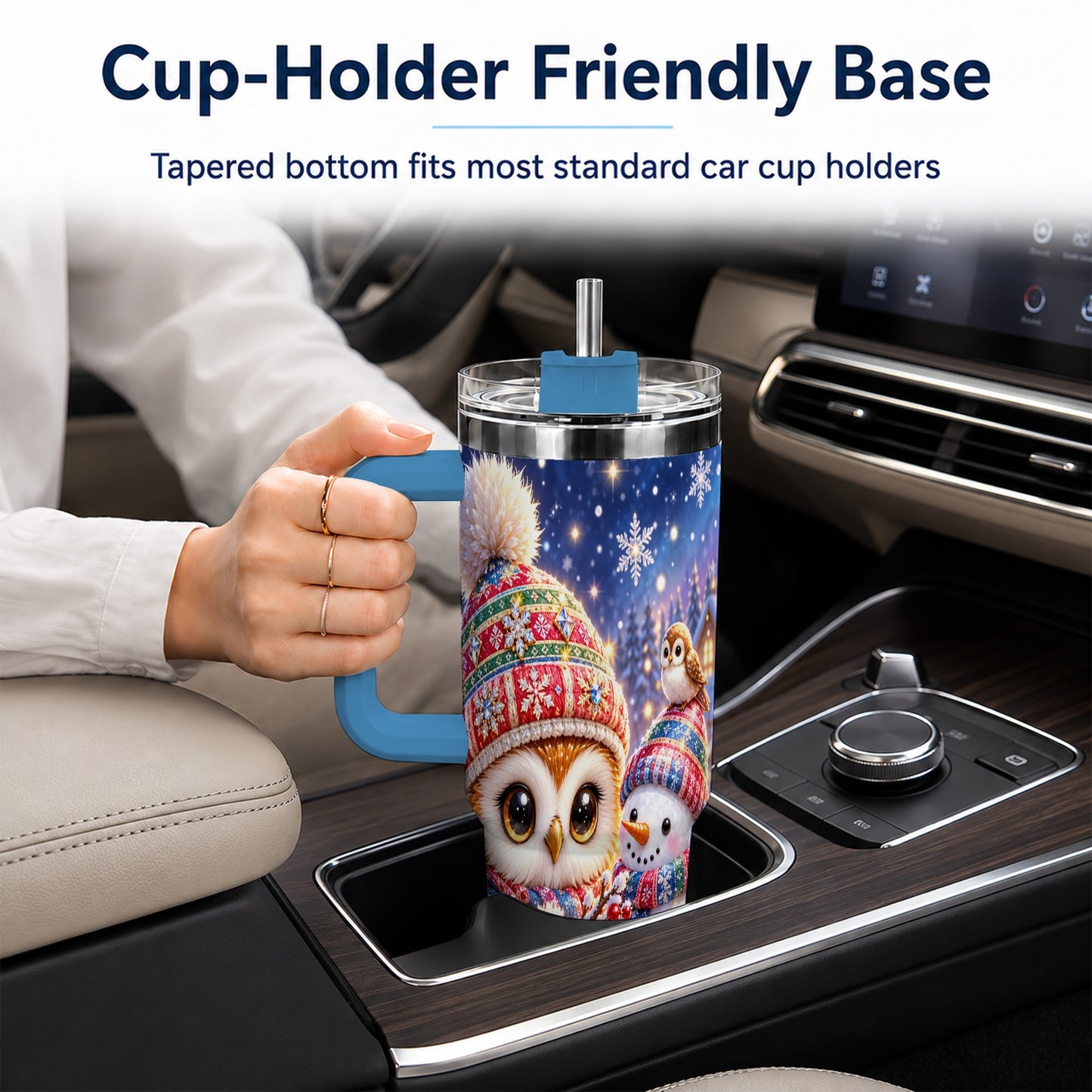 #pl[40oz|Blue] Christmas Owl Snowman 40oz Tumbler, Winter Stainless Steel Travel Cup