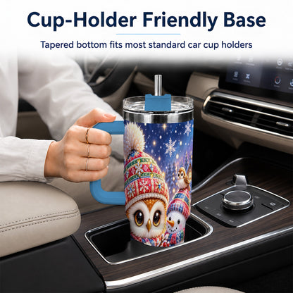 #pl[40oz|Blue] Christmas Owl Snowman 40oz Tumbler, Winter Stainless Steel Travel Cup