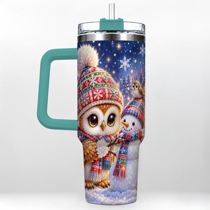 #pl[40oz|Green] Christmas Owl Snowman 40oz Tumbler, Winter Stainless Steel Travel Cup