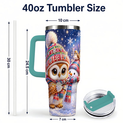#pl[40oz|Green] Christmas Owl Snowman 40oz Tumbler, Winter Stainless Steel Travel Cup