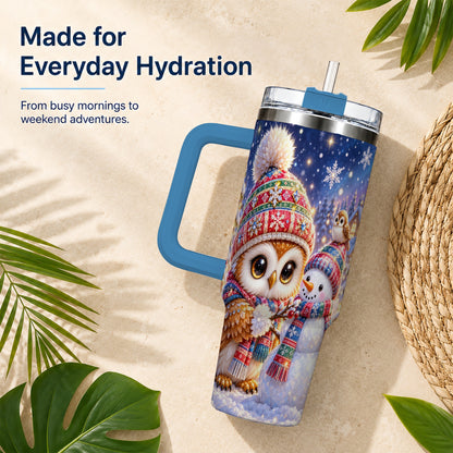 #pl[40oz|Blue] Christmas Owl Snowman 40oz Tumbler, Winter Stainless Steel Travel Cup