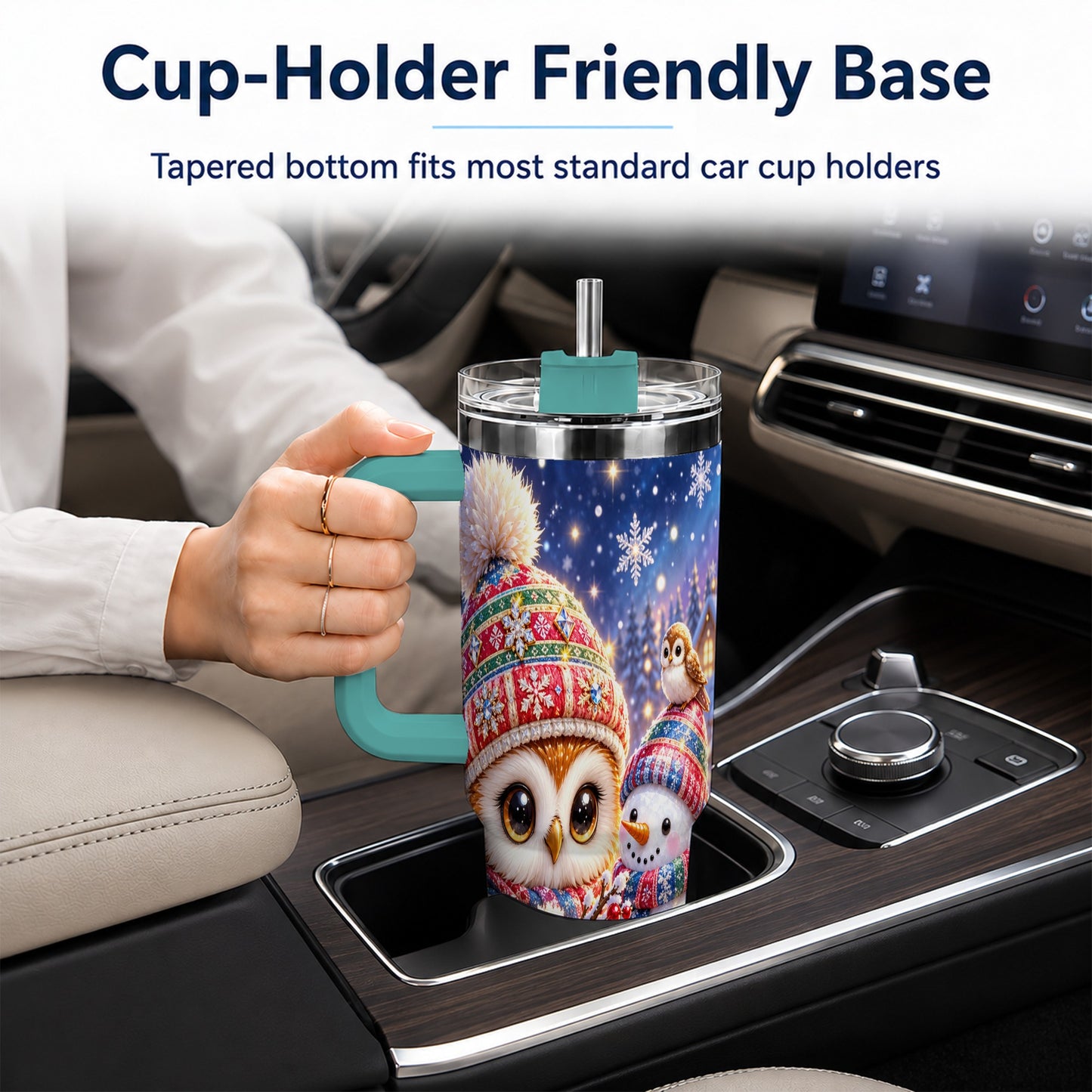 #pl[40oz|Green] Christmas Owl Snowman 40oz Tumbler, Winter Stainless Steel Travel Cup