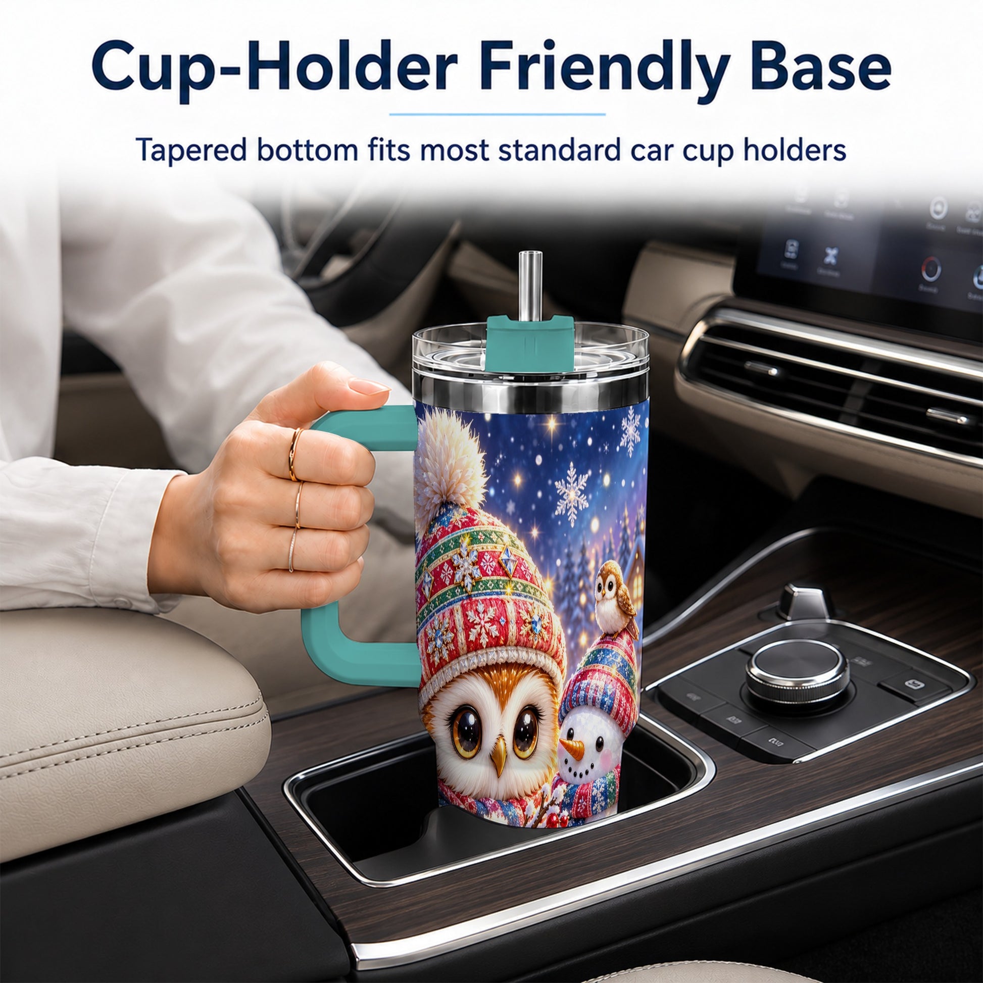 #pl[40oz|Green] Christmas Owl Snowman 40oz Tumbler, Winter Stainless Steel Travel Cup
