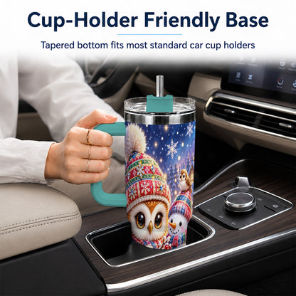 #pl[40oz|Green] Christmas Owl Snowman 40oz Tumbler, Winter Stainless Steel Travel Cup