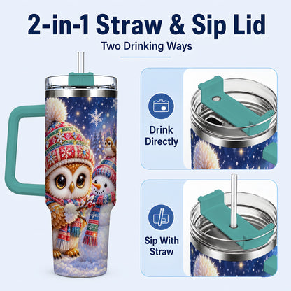 #pl[40oz|Green] Christmas Owl Snowman 40oz Tumbler, Winter Stainless Steel Travel Cup