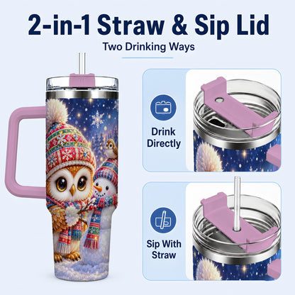 #pl[40oz|Pink] Christmas Owl Snowman 40oz Tumbler, Winter Stainless Steel Travel Cup