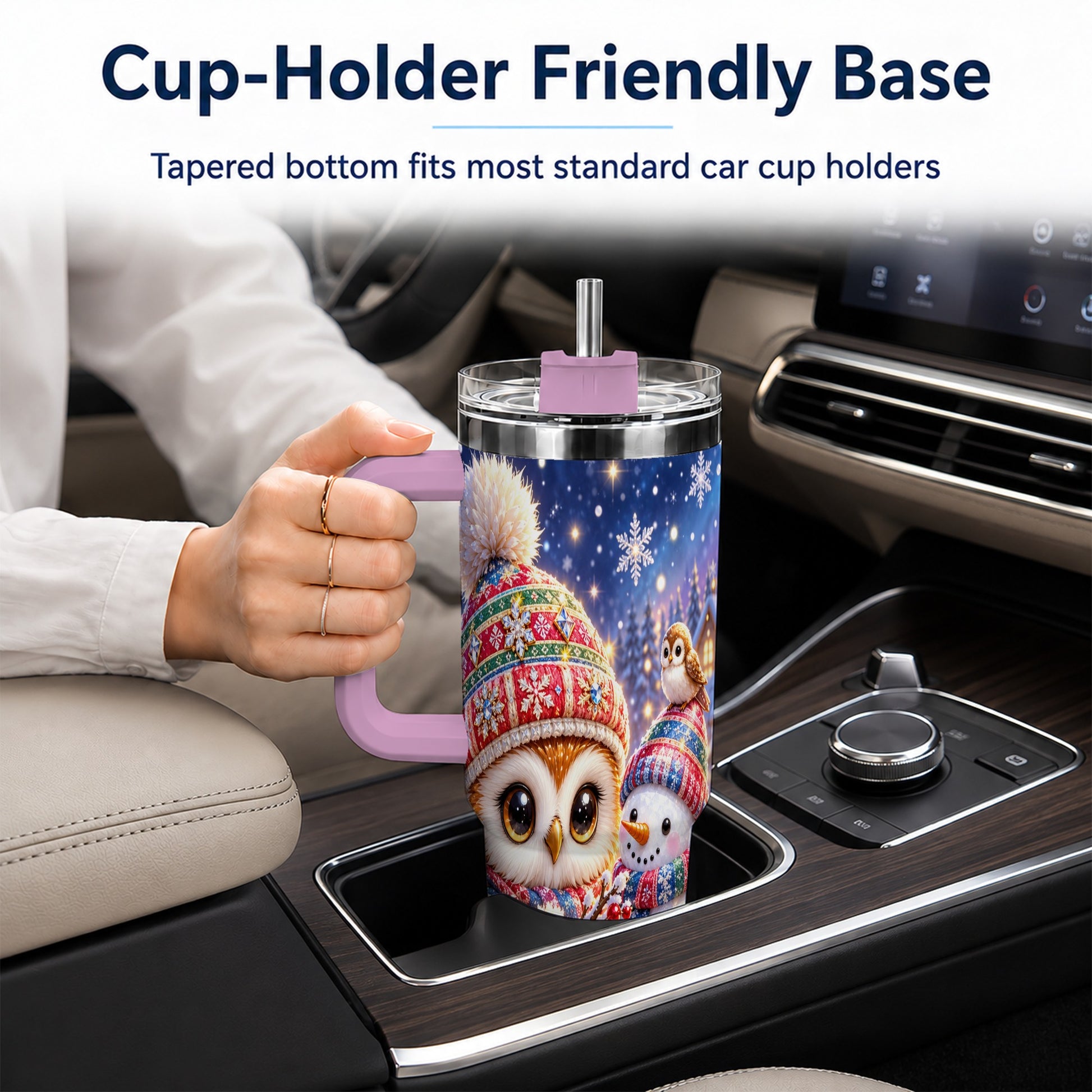 #pl[40oz|Pink] Christmas Owl Snowman 40oz Tumbler, Winter Stainless Steel Travel Cup