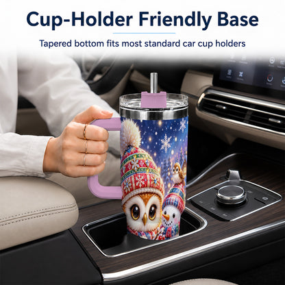 #pl[40oz|Pink] Christmas Owl Snowman 40oz Tumbler, Winter Stainless Steel Travel Cup