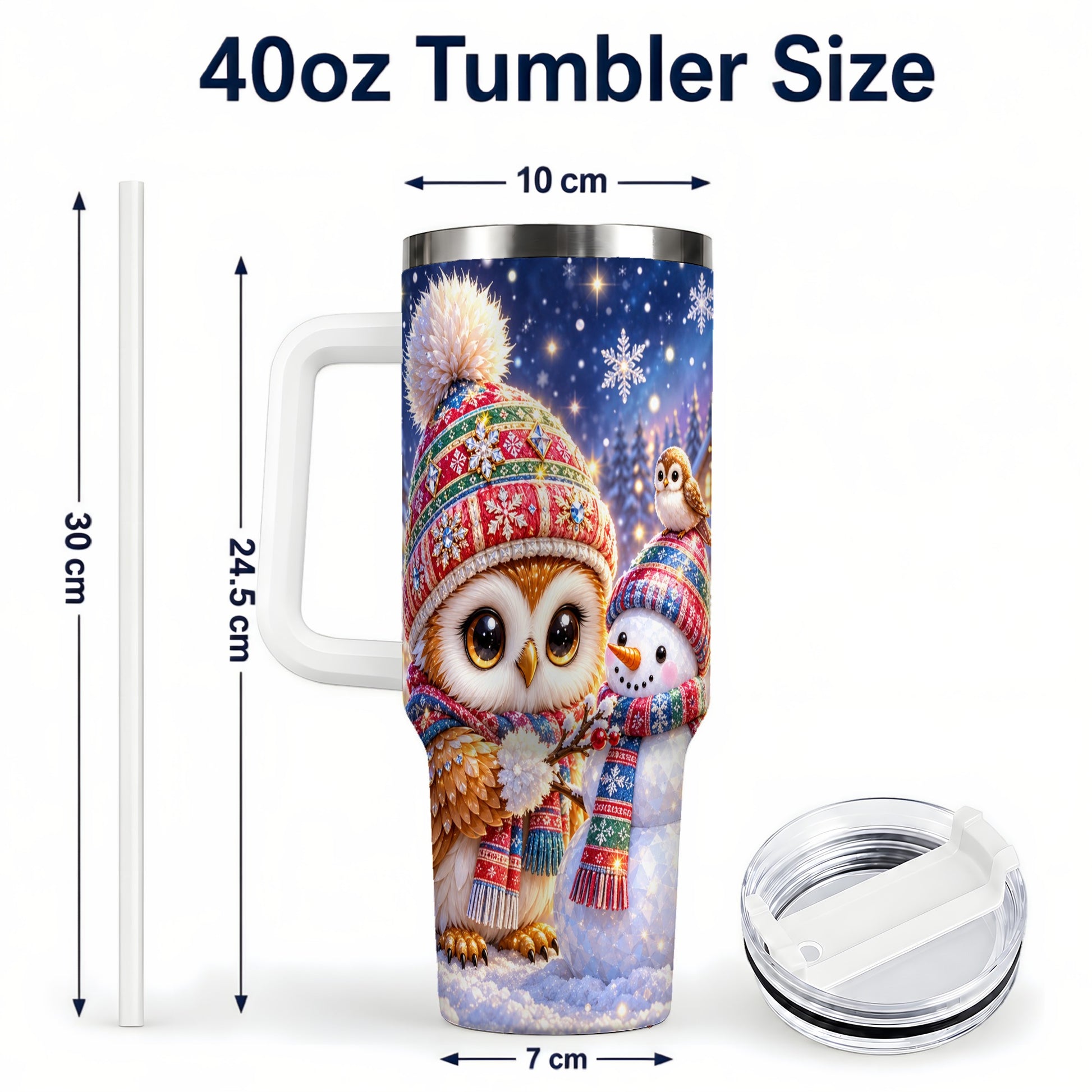 #pl[40oz|White] Christmas Owl Snowman 40oz Tumbler, Winter Stainless Steel Travel Cup