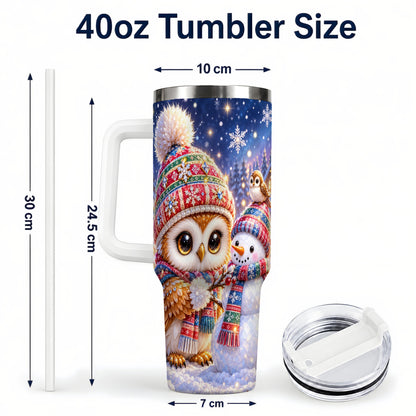 #pl[40oz|White] Christmas Owl Snowman 40oz Tumbler, Winter Stainless Steel Travel Cup