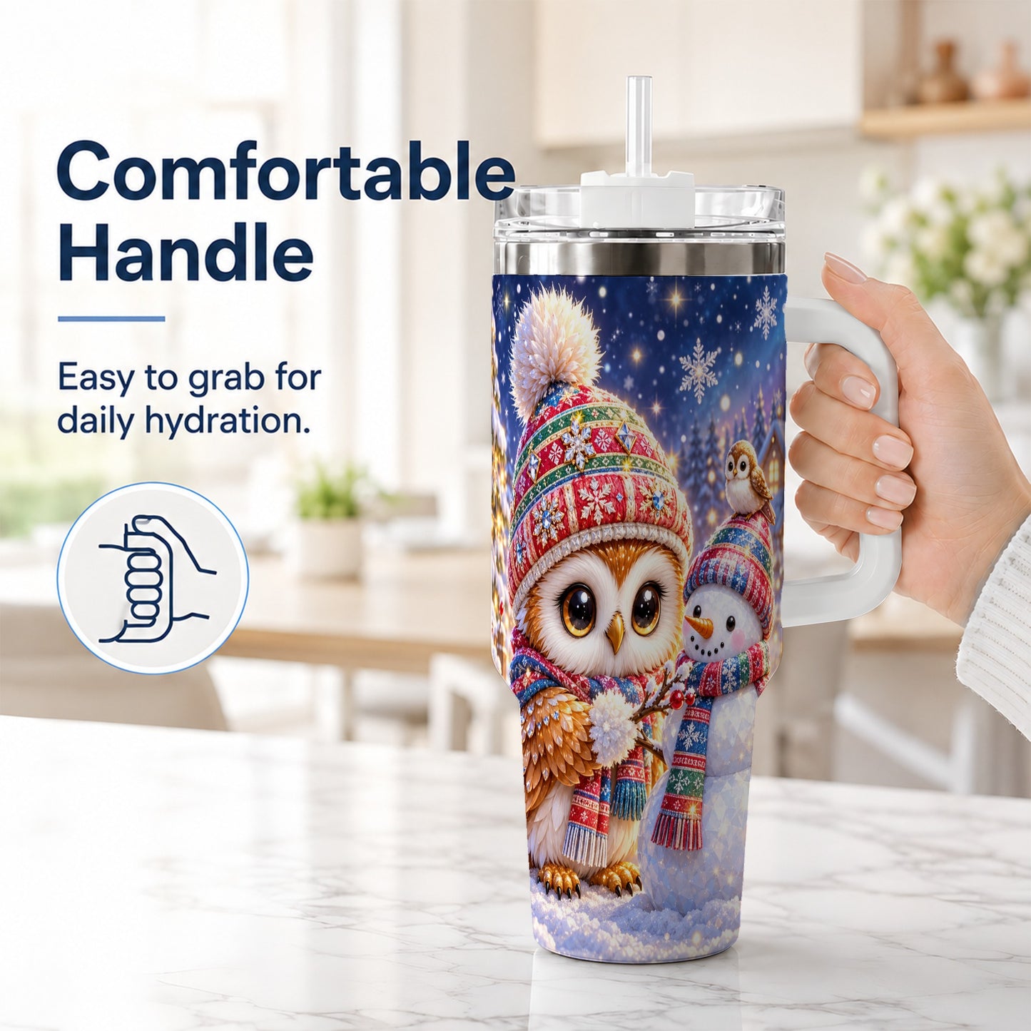 #pl[40oz|White] Christmas Owl Snowman 40oz Tumbler, Winter Stainless Steel Travel Cup