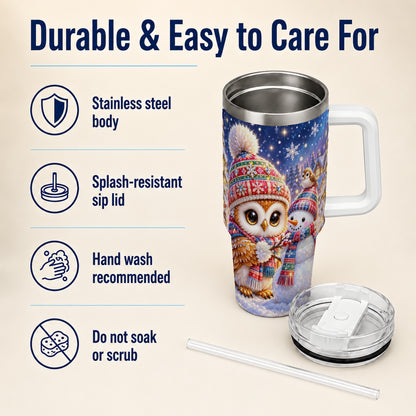 #pl[40oz|White] Christmas Owl Snowman 40oz Tumbler, Winter Stainless Steel Travel Cup
