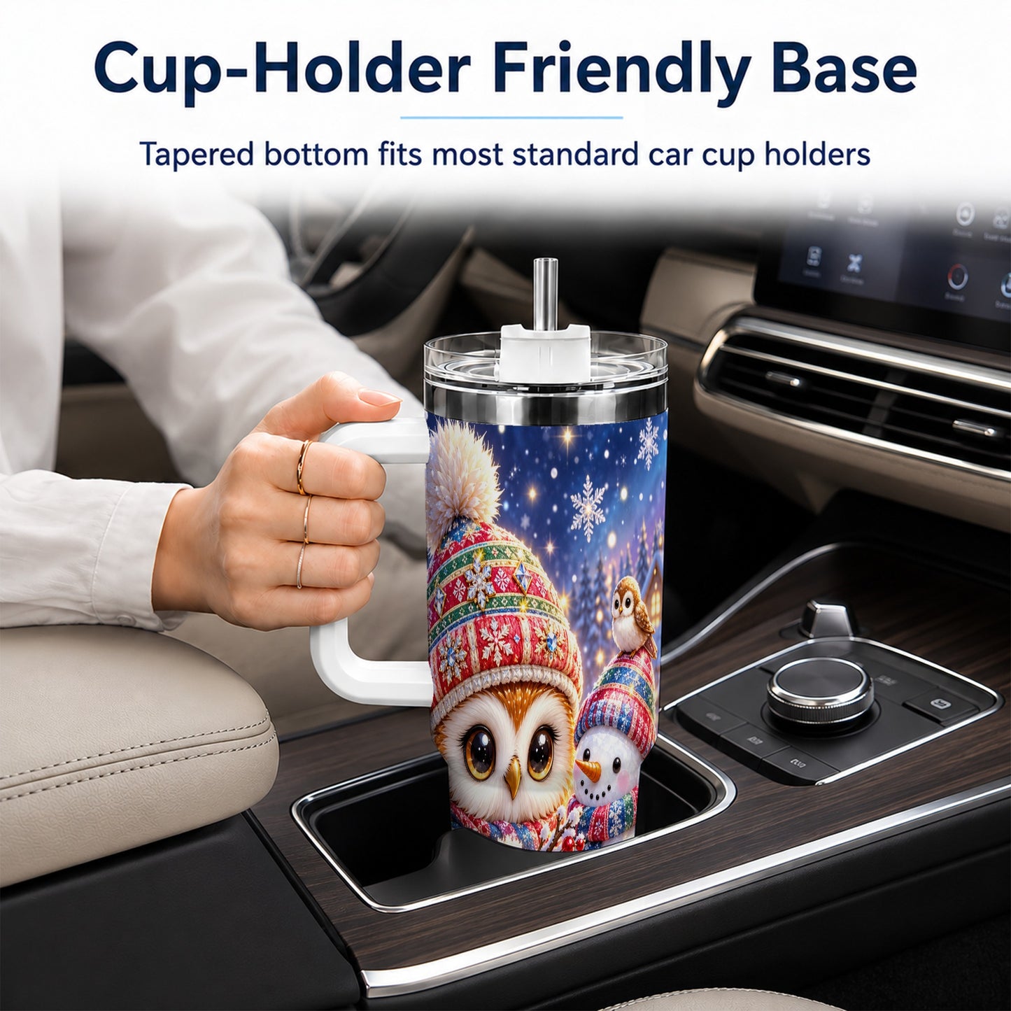 #pl[40oz|White] Christmas Owl Snowman 40oz Tumbler, Winter Stainless Steel Travel Cup