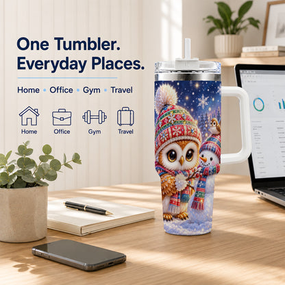 #pl[40oz|White] Christmas Owl Snowman 40oz Tumbler, Winter Stainless Steel Travel Cup