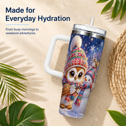#pl[40oz|White] Christmas Owl Snowman 40oz Tumbler, Winter Stainless Steel Travel Cup