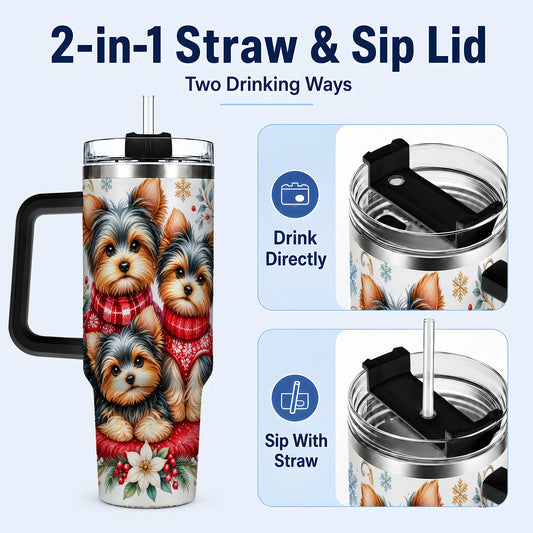 #pl[40oz|Black] Yorkshire Terrier 40oz Tumbler with Handle, Christmas Dog Travel Cup
