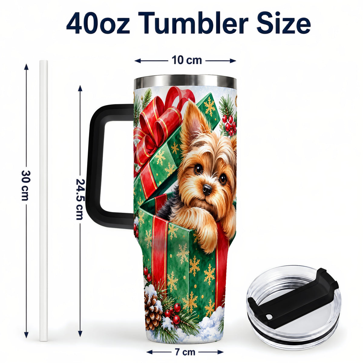 #pl[40oz|Black] Yorkshire Terrier 40oz Tumbler with Handle, Christmas Dog Travel Cup