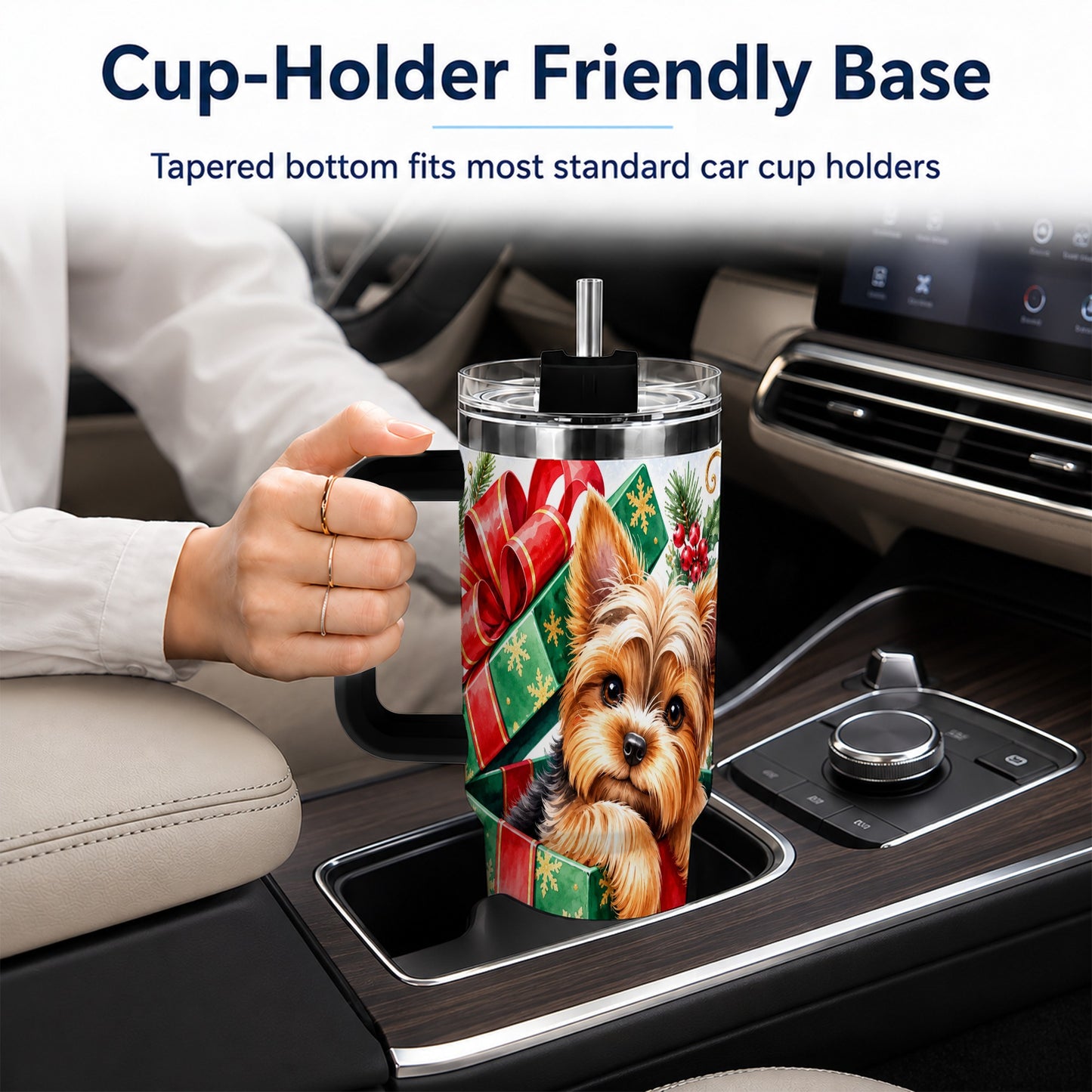 #pl[40oz|Black] Yorkshire Terrier 40oz Tumbler with Handle, Christmas Dog Travel Cup